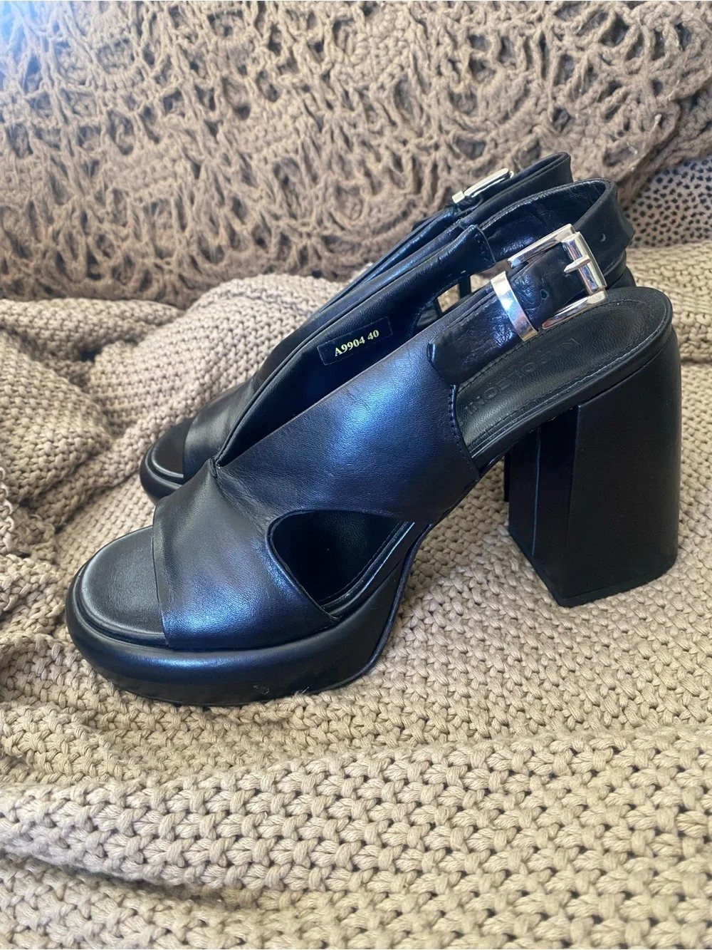 Free People Napoleoni black leather platform sandals 40 9 NEW